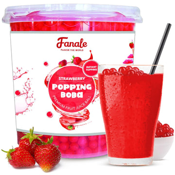 Fanale Strawberry Popping Boba Pearls, Vegan, Non GMO, Gluten Free, Fat Free, Perfect for Bubble Tea, Smoothies, Ice Cream, Dess