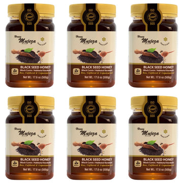 Pack of 6 Mujeza Black Seed Honey - Not Mixed with Oil or Powder - Gluten Free - Non GMO - Organic Honey - Immune Booster - 100%