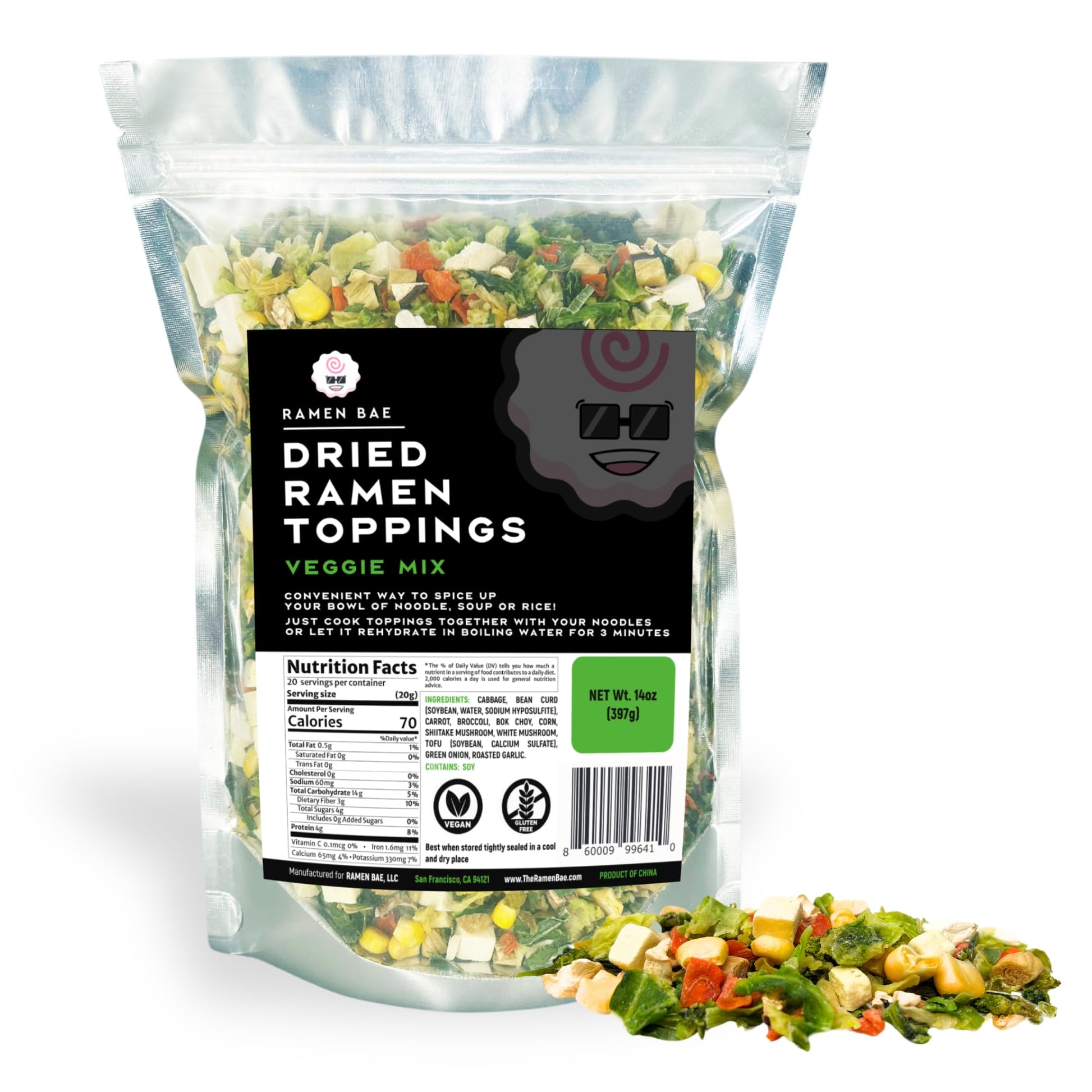 Ramen Bae Dried Ramen Toppings Veggie Mix 14 oz - Ideal for Ramen Dishes