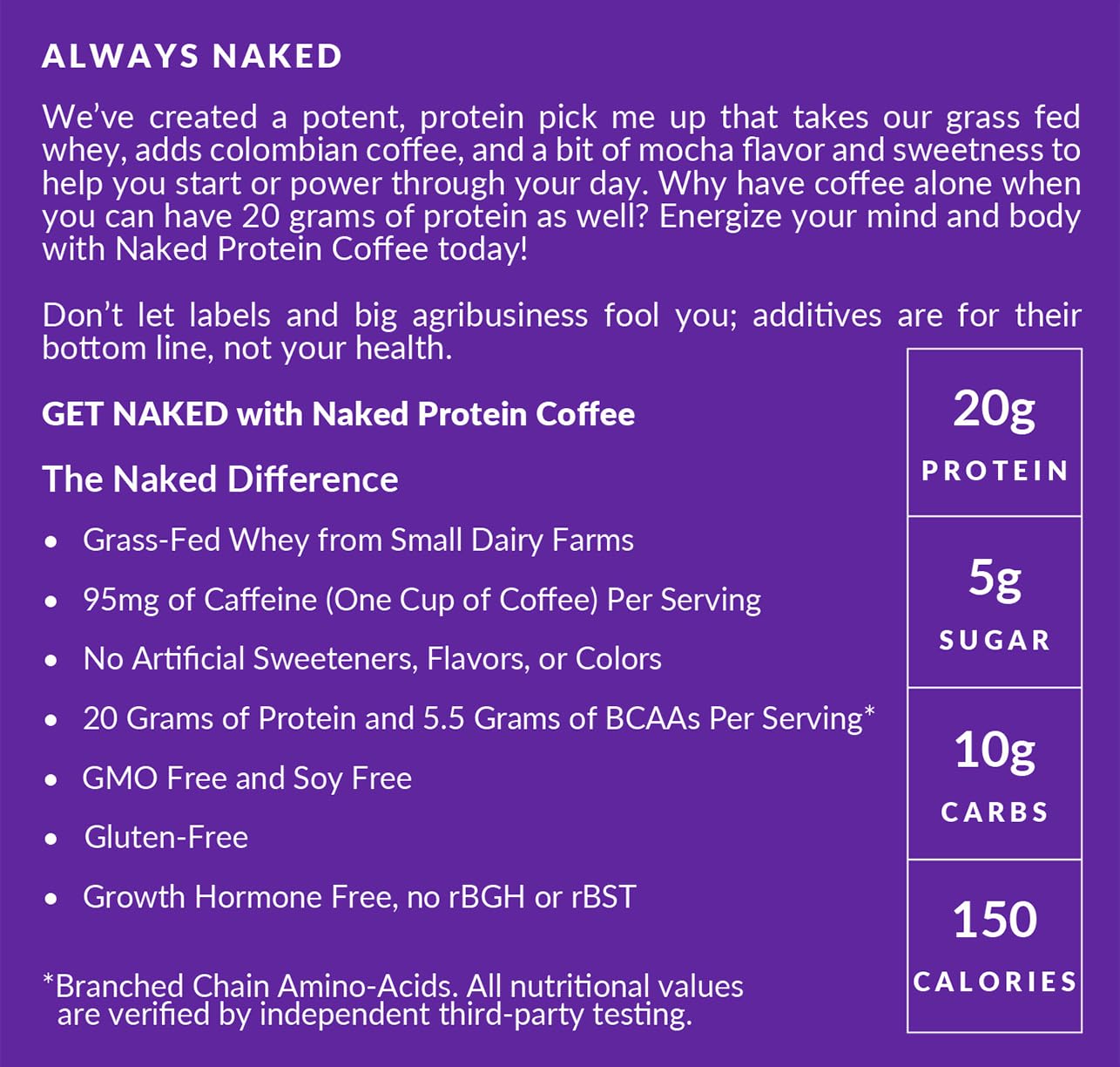 Naked Nutrition Mocha Latte Protein Coffee - Instant Protein Shake, Gluten Free, 17 Servings