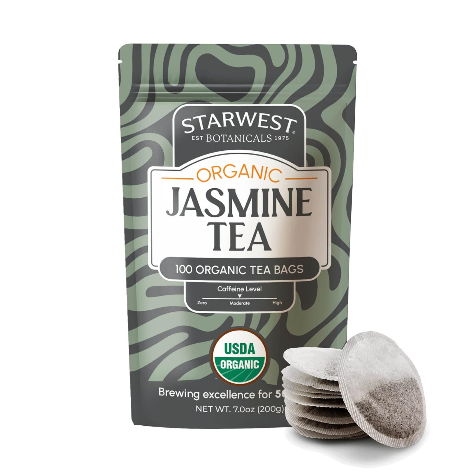 Starwest Botanicals Organic Jasmine Tea - Caffeinated Herbal Blend  Green Tea Scented With Natural Jasmine Flowers  Fragrant & Uplifting  Enjoy Hot Or Iced  Usda Organic - Bulk Pack  100 Tea Bags