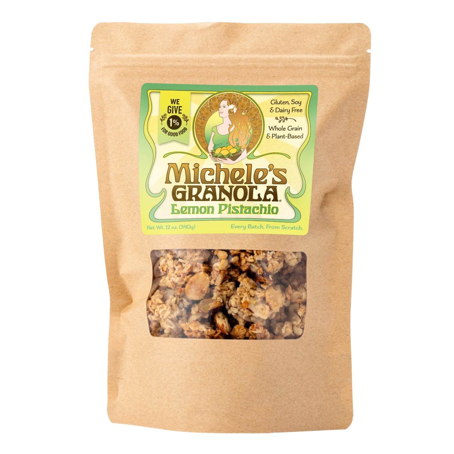 Micheles Granola - Lemon Pistachio - Handmade Non-GMO Whole Grain Oats - Free of Gluten, Soy, Wheat, & Dairy