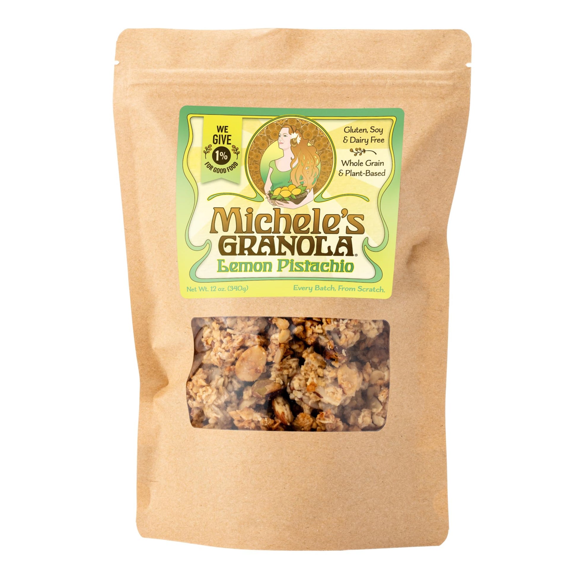 Micheles Granola - Lemon Pistachio - Handmade Non-GMO Whole Grain Oats - Free of Gluten, Soy, Wheat, & Dairy