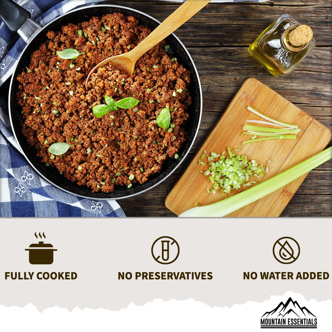 Mountain Essentials Fully Cooked Ready To Eat Ground Beef 14 Oz All Natural, No Water Added, Recipe Ready Perfect For Quick Meal