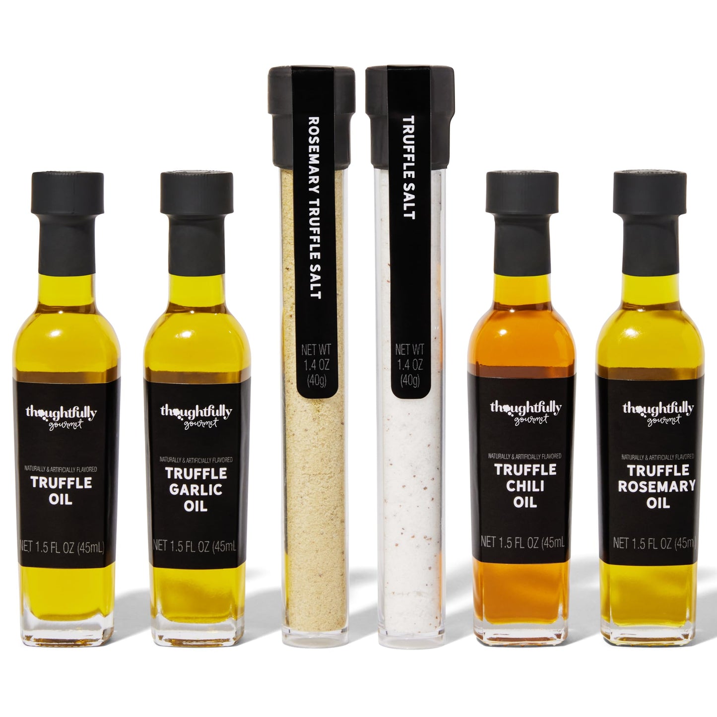 Thoughtfully Gourmet Truffle Salt & Olive Oil Gift Set, 6 Pieces, Includes 4 Extra Virgin Olive Oils, 2 Truffle Salts, Green, 2 Ounce