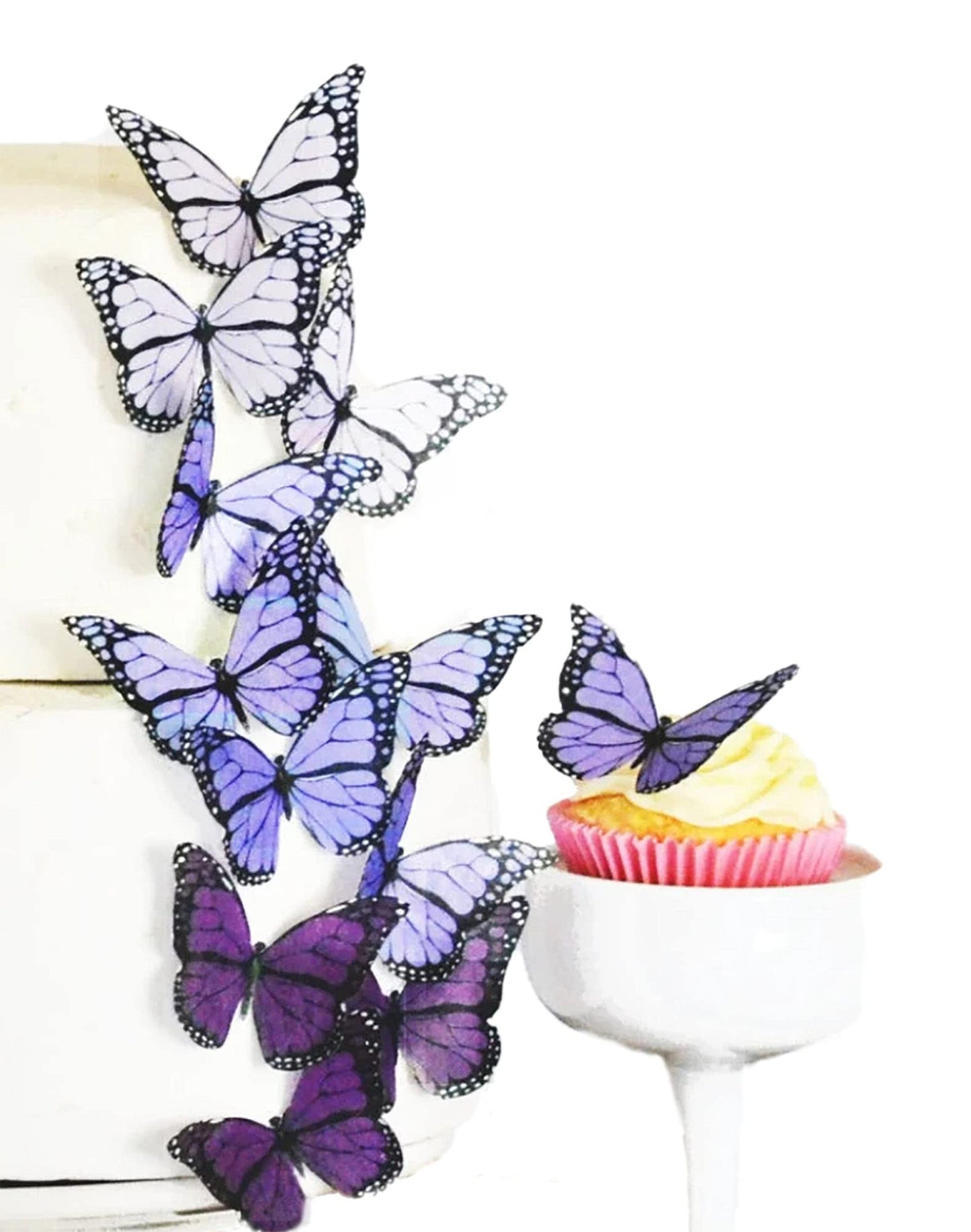 Sugar Robot Edible Butterflies For Cake Decorating- Ombre Monarch Butterfly- Cake Toppers And Cupcake Toppers - Decoration Made In The Usa - Enhanced Crafted (Purple)
