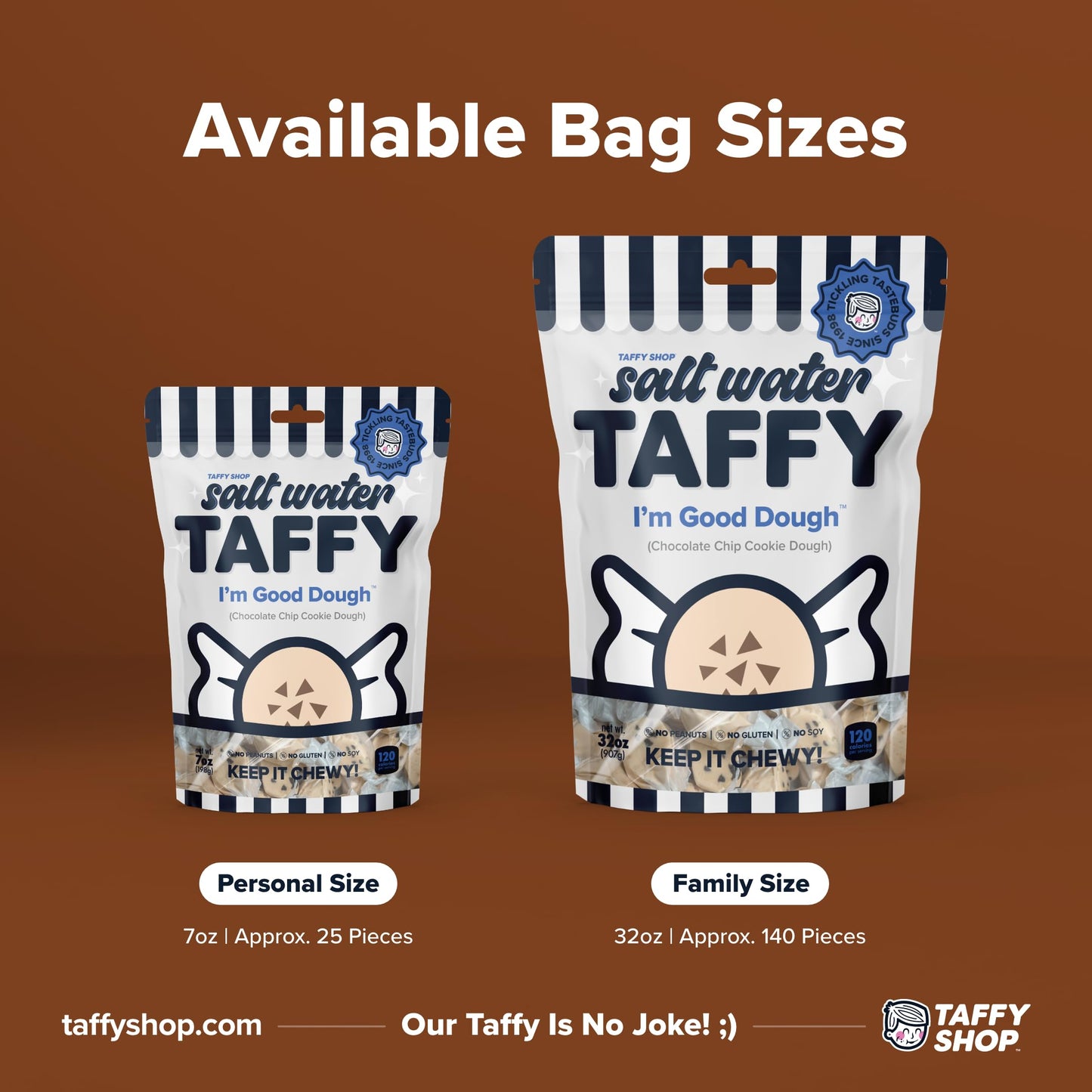 Taffy Shop Im Good Dough, Cookie Dough Salt Water Taffy - Gourmet Soft Chewy Candy, Bulk Sweet Snack, Fresh Gift & Gluten-Free,