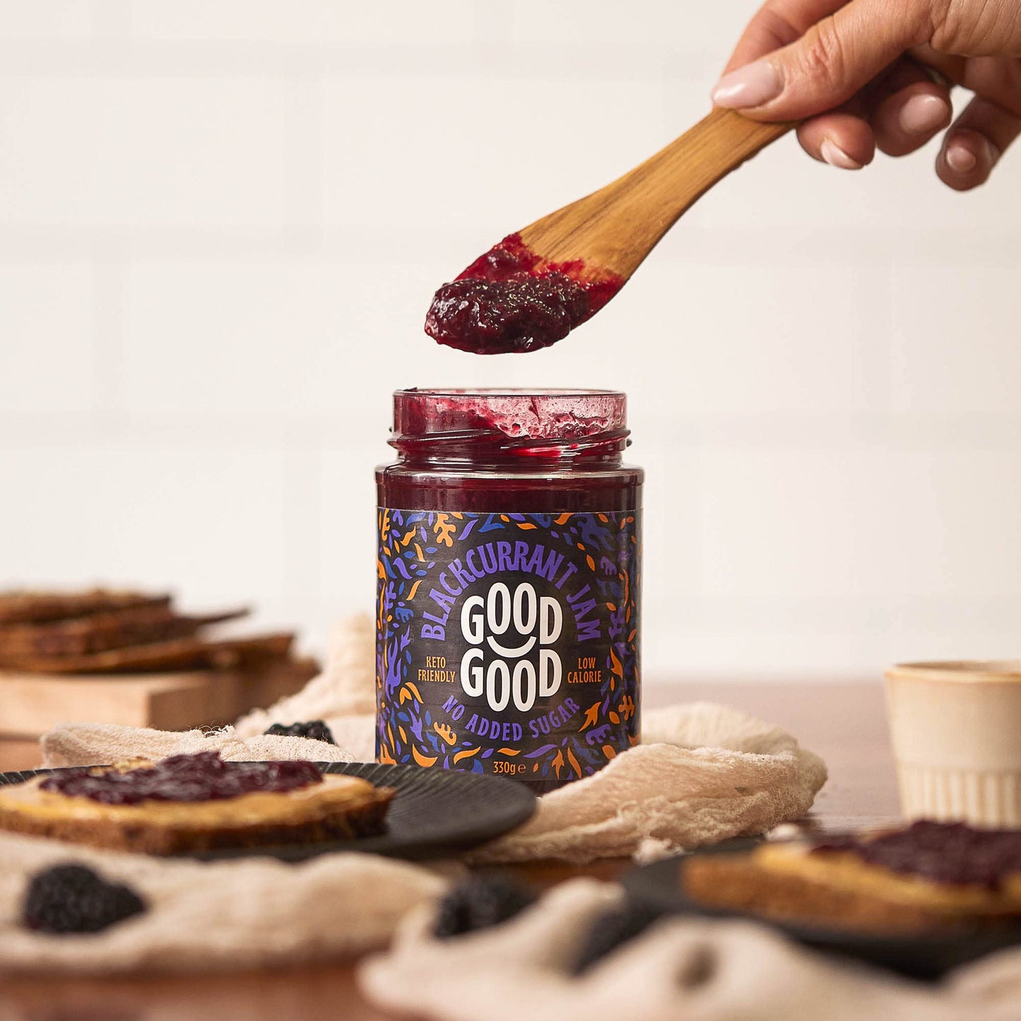 GOOD GOOD No Added Sugar Blackcurrant Jam - Keto Friendly Jelly - Low Carb, Low-Calorie and Vegan - Diabetic Friendly - 12oz / 3