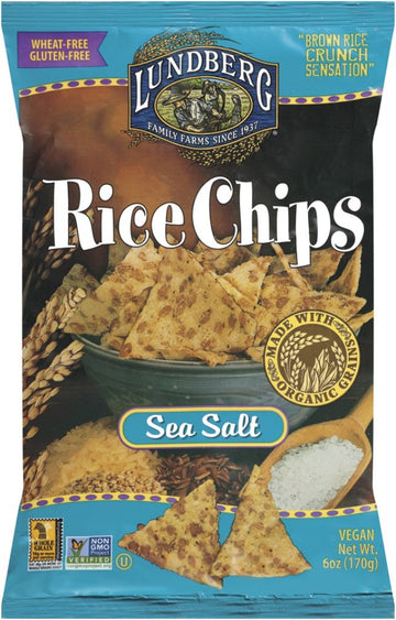 Lundberg Rice Chips Made with Organic Grains, Sea Salt, 6 Ounce (Pack of 12) - Packaging May Vary