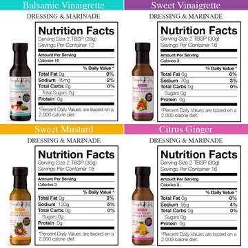 Simple Girl Organic Salad Dressing Variety - Sweet Vinaigrette, Balsamic Vinaigrette, Sweet Mustard And Citrus Ginger - Sugar Free Dressings, Low/No Carb, Fat Free, Diabetic, Gluten Free, Vegan, Paleo, And Keto Friendly - 4 Pack (12 Fl Ounce Each)