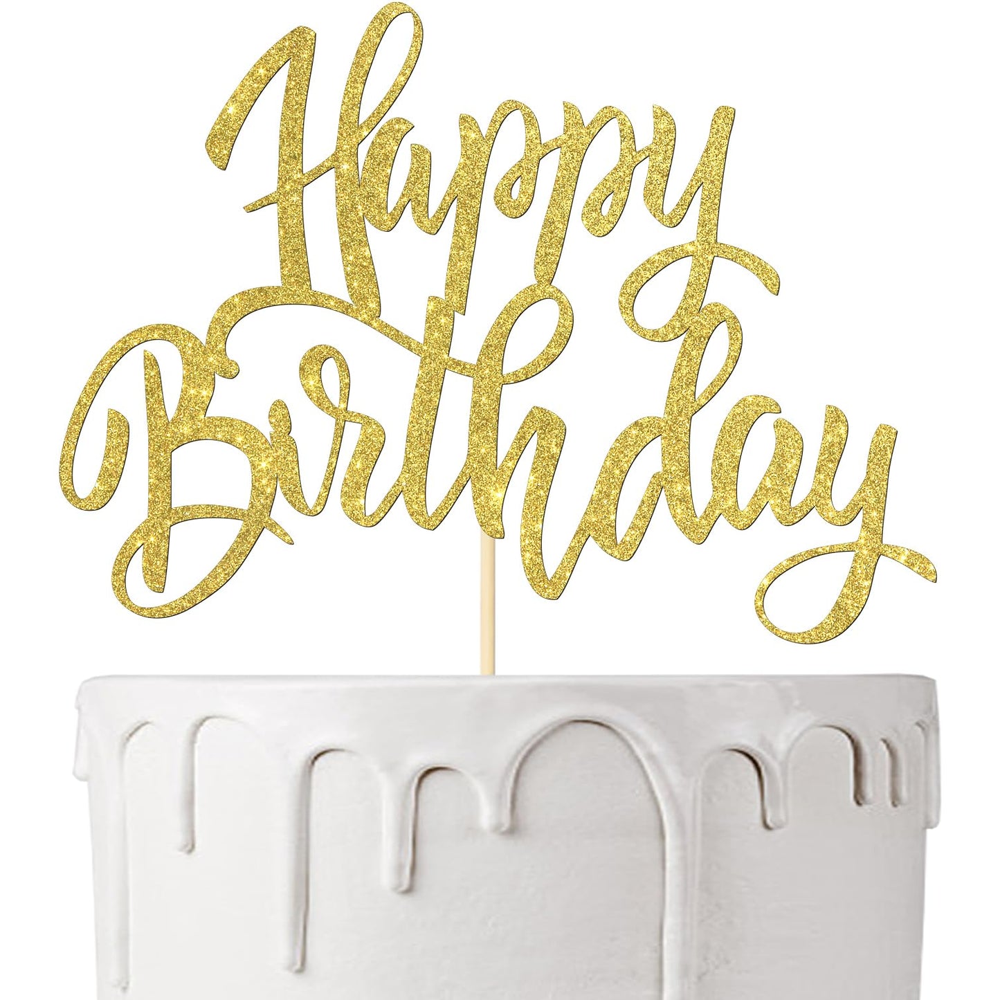 Notbadsys Happy Birthday Cake Decorations, Gold Double-Sided Glitter Letters, Birthday Party Supplies, Cake Topper Decorations (Gold)
