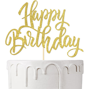 Notbadsys Happy Birthday Cake Decorations, Gold Double-Sided Glitter Letters, Birthday Party Supplies, Cake Topper Decorations (Gold)