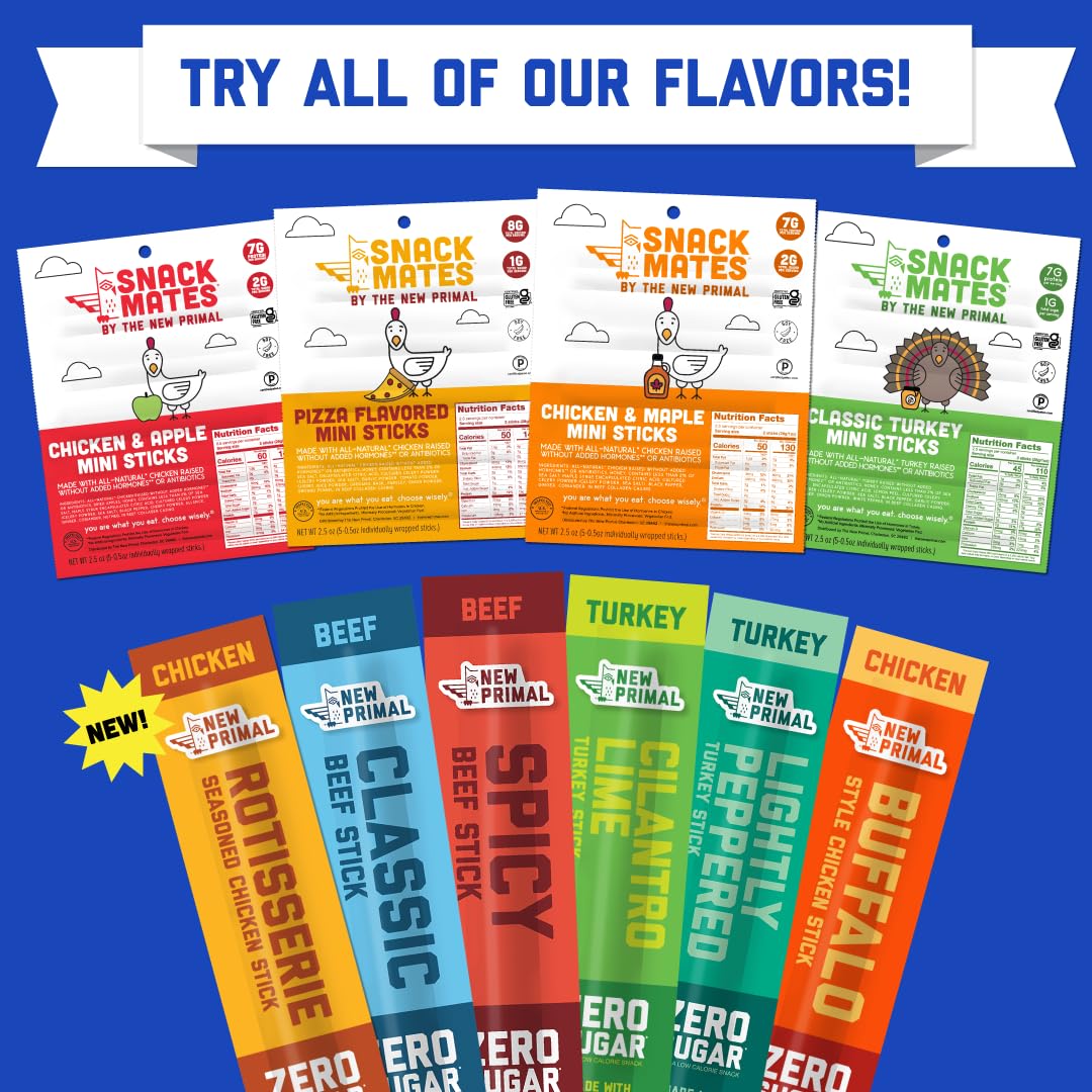 New Primal Meat Sticks Sampler  Grass-Fed Beef  All Natural Chicken  Keto & Gluten Free Healthy Snacks for mature-themeds  Sugar Free Low Carb High Protein Snack  Jerky Gift Box  Variety Pack  10 Count