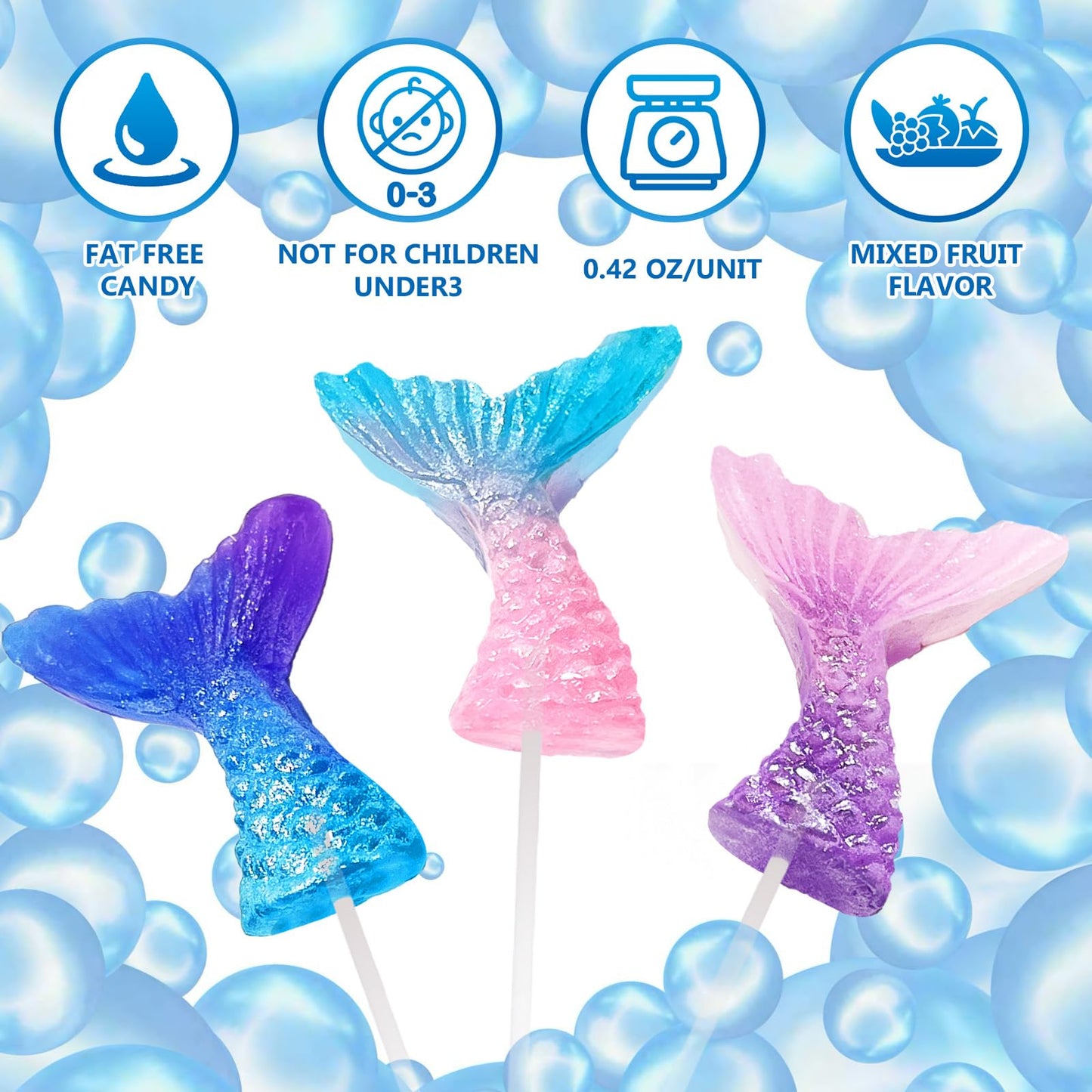 ZOFIA SWEET Mermaid Lollipops 24pk, Multi Color Mermaid Tail Candy for Birthday Party Favors
