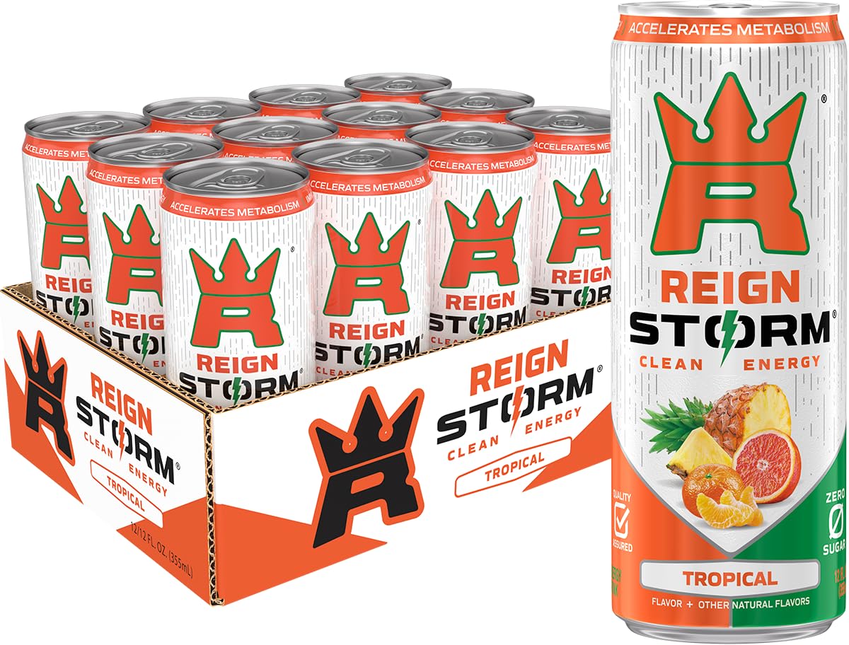 REIGN Storm Tropical Fitness & Wellness Energy Drink, 12 Fl Oz, Pack of 12