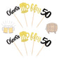 ZHUOWEISM Cupcake Toppers, 36 PCS Glitter malt-inspired Mug, 50th Birthday Decorations, Small, Gold/White, Bamboo