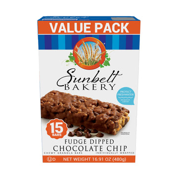 Sunbelt Bakery Fudge Dipped Chocolate Chip Chewy Granola Bars, Value Pack, 15 Count (Pack Of 1)