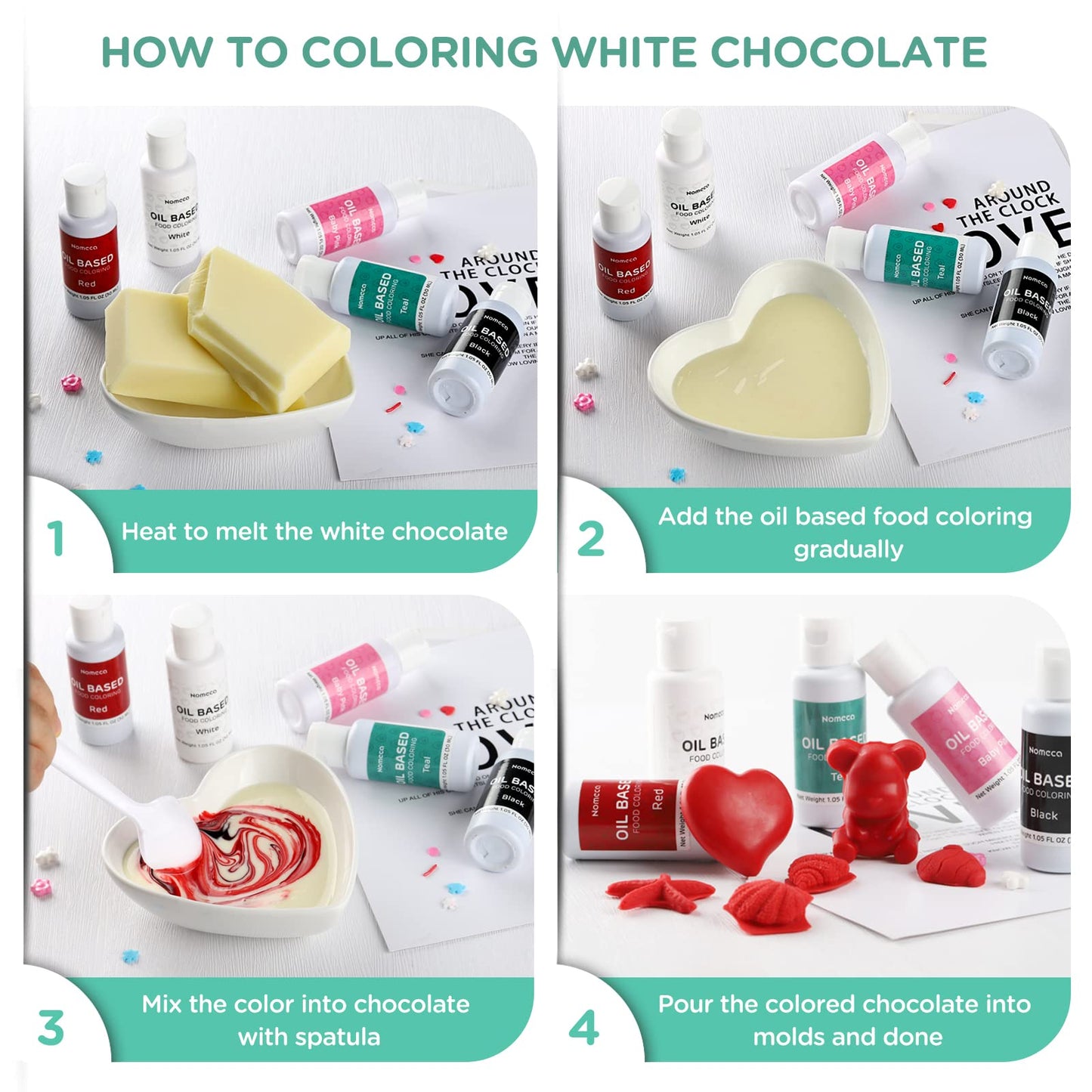 Oil Based Food Coloring For Chocolate - Nomeca 30 Milliliters Upgraded Oil Teal Food Color For Baking Cake Decorating, Edible Food Dye For Candy Melts Cookies Easter Egg Icing Fondant Meringues