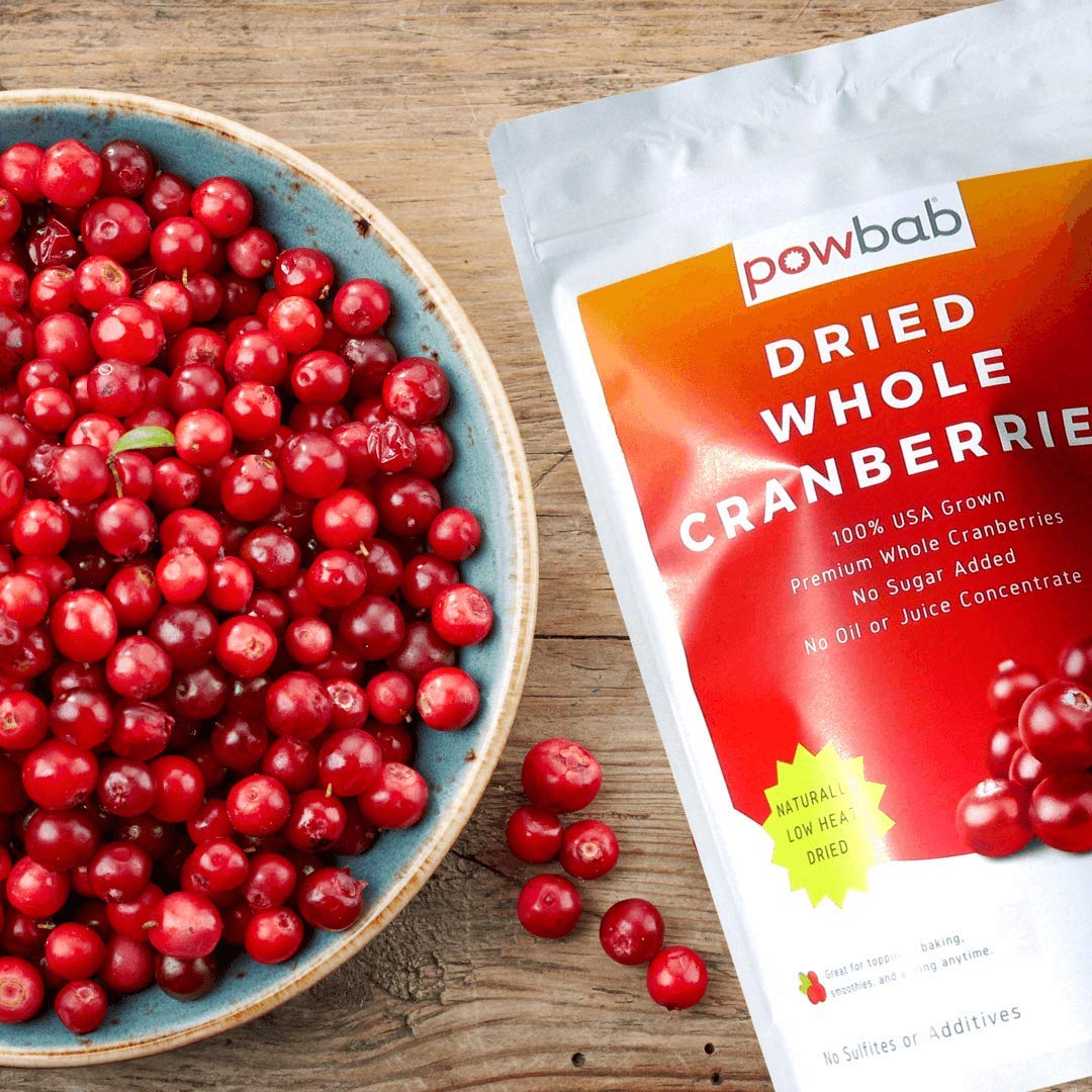 powbab Organic Dried Cranberries, Unsweetened, 2.9 Oz - 100% USA Grown, No Sugar, No Oil, No Sulfites, Healthy Snack