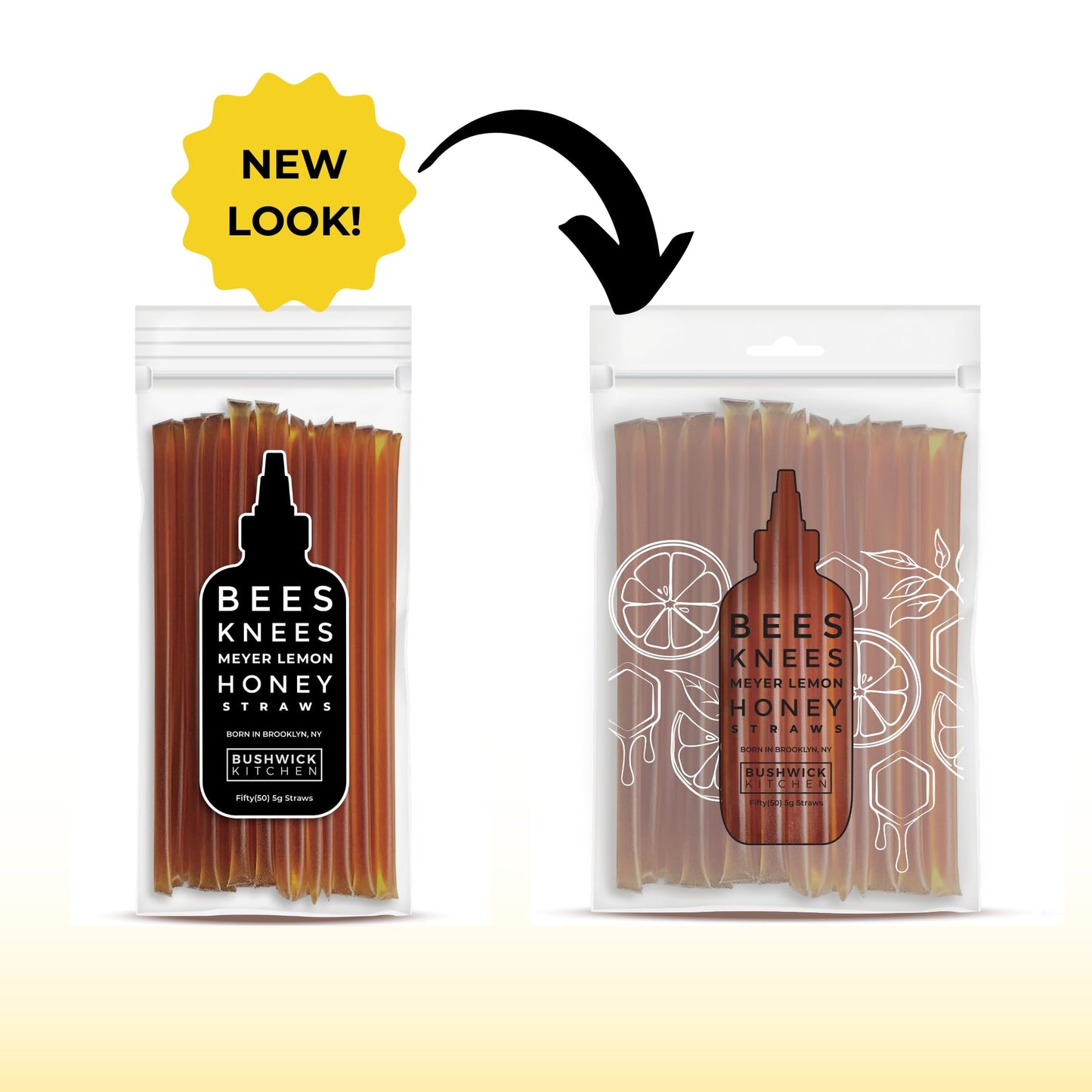 Bees Knees Meyer Lemon Honey Sticks, 50 Sticks, 1Tsp Each, Wildflower Honey Straws Infused With A Bright Citrus Squeeze, Foodie