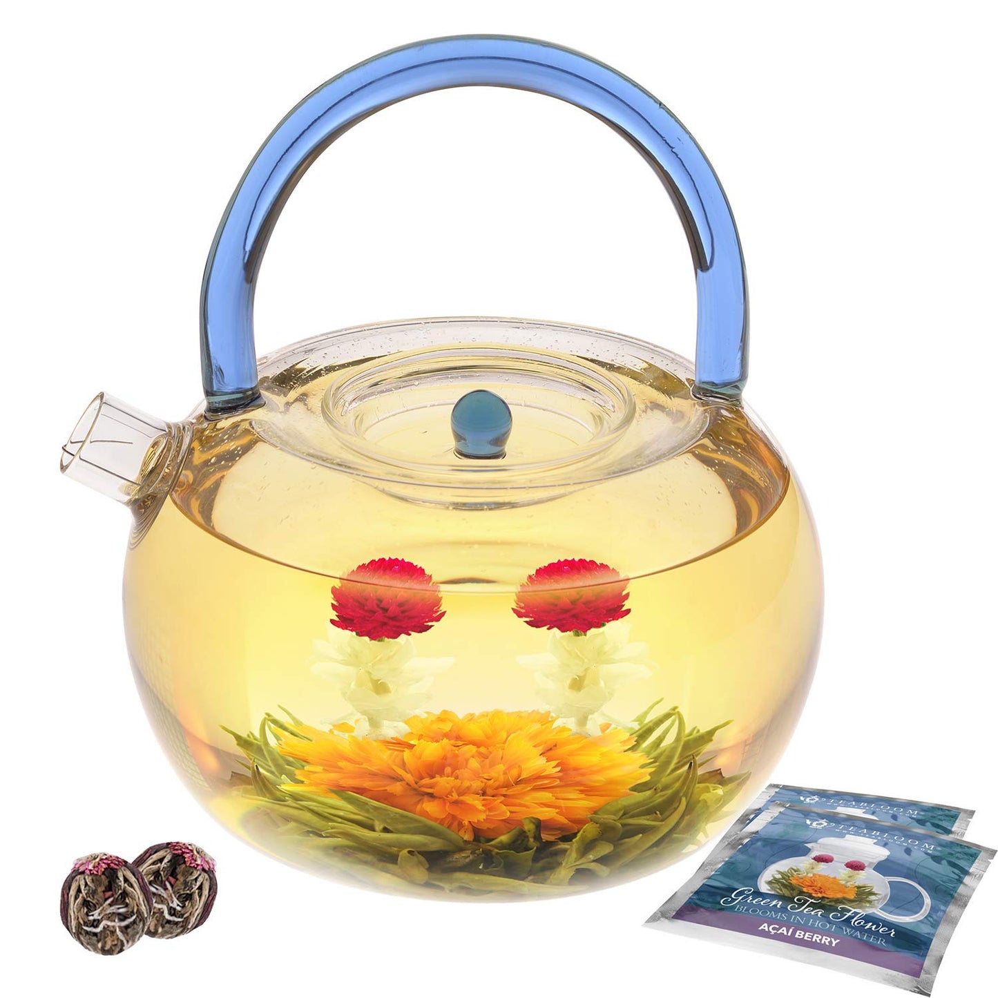 Teabloom Flowering Teas - 12 Assorted Berry Flavors - Premium Green Tea - 3.52 Ounce Pack