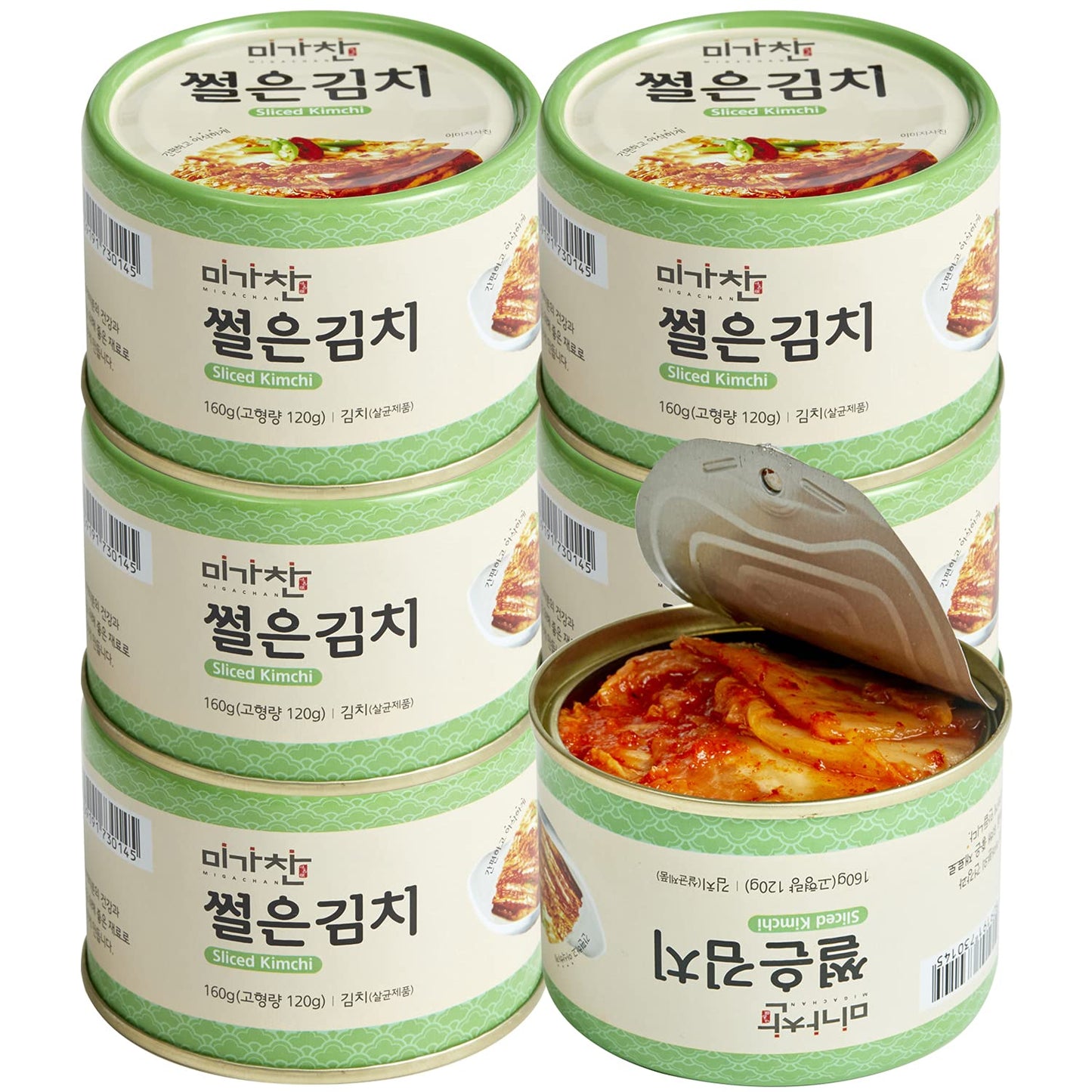 Korean Canned Napa Cabbage Kimchi, Sliced Kimchi, 5.64oz(160g), Pack of 6, Korean Traditional Kimchi Flavor Can, Vegan, Rich in 