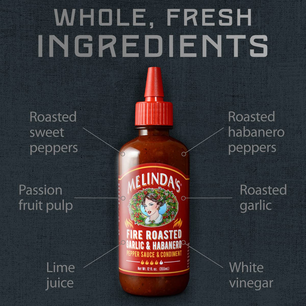 Melindas Fire Roasted Garlic & Habanero Hot Sauce, 12oz (Pack of 3) - Smoky Flavor, Perfect for Spicing Up Meals