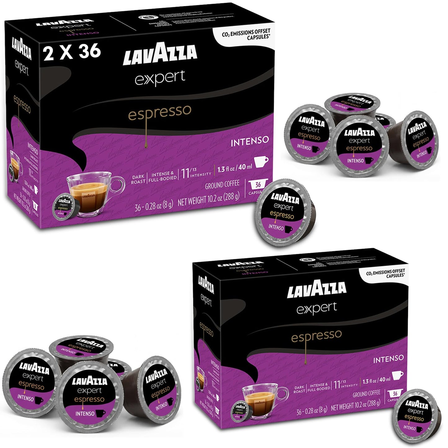 Lavazza Expert Espresso Intenso Capsules - 72 Count - Dark Roast Coffee Pods with Arabica & Robusta Blend - Bold Flavor & Rich Crema - Compatible with Lavazza Classy Machines