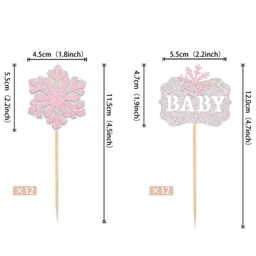 24 Pcs Snowflake Baby Cupcake Toppers Glitter Winter Snowflake Baby Shower Cupcake Picks Decorations For Winter Snowflake Theme
