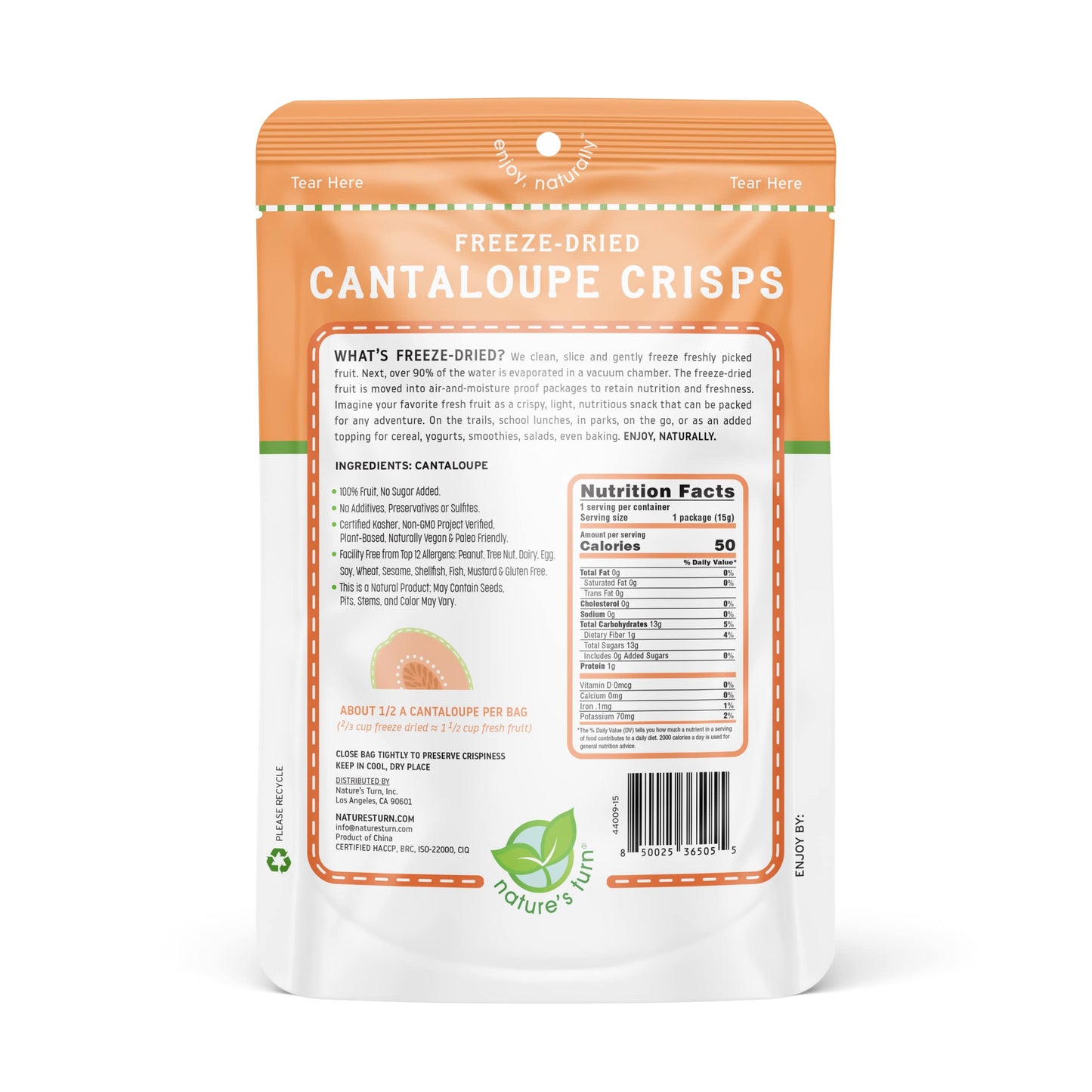 Natures Turn Freeze-Dried Fruit Snacks, Cantaloupe Crisps, Pack Of 12 (0.53 Oz Each)