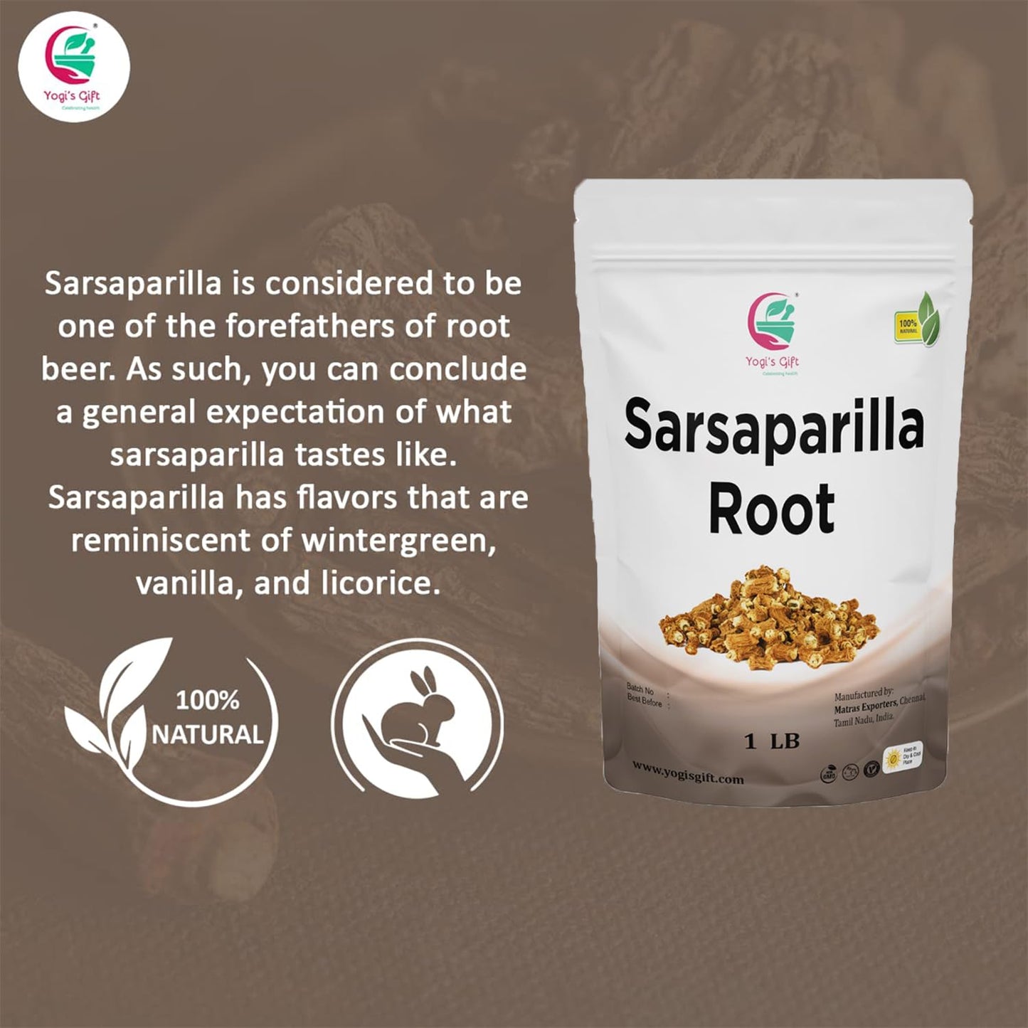 Sarsaparilla Root Whole 1 Lb | Indian Sarsaparilla | Hemidesmus Indicus | By Yogi'S Gift