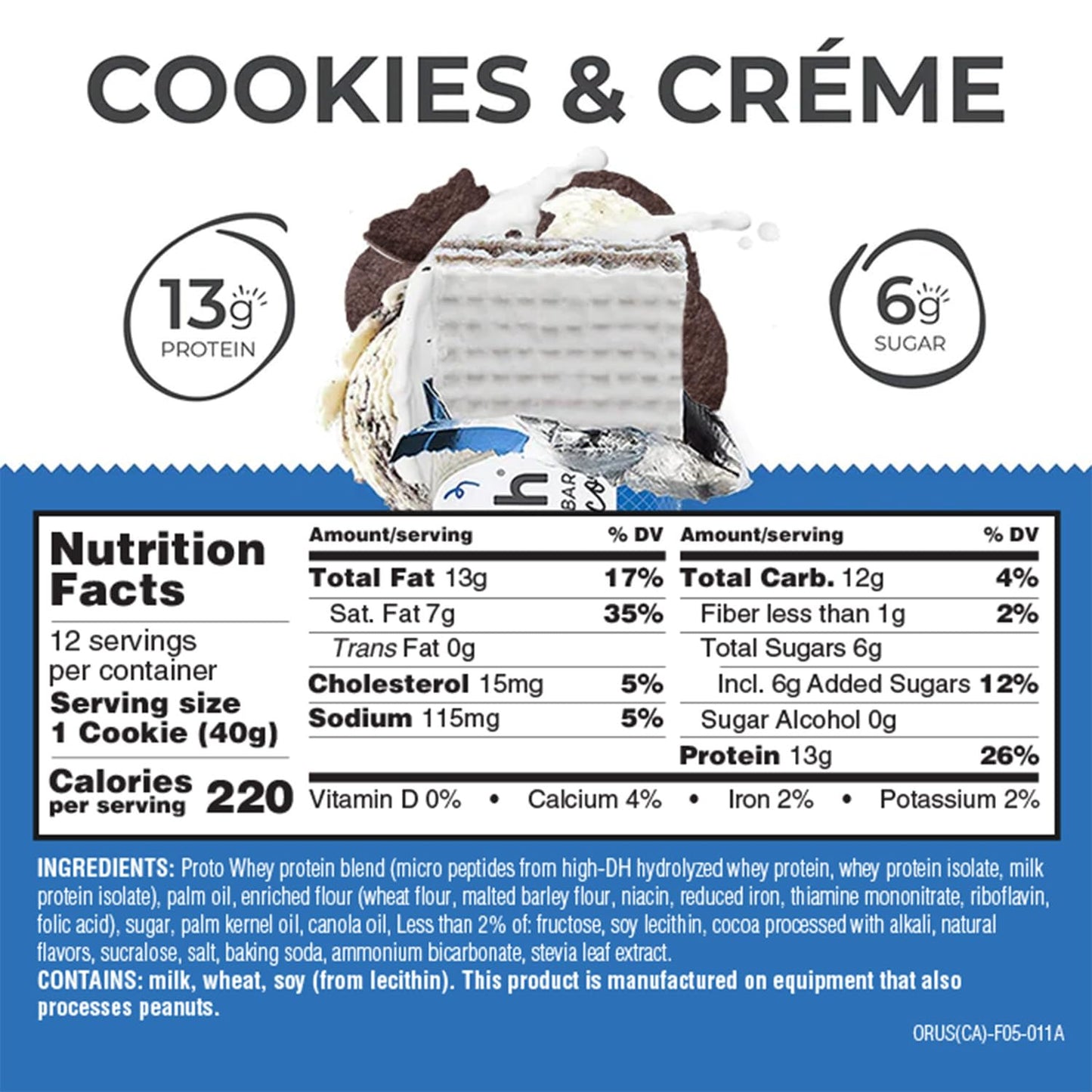 Power Crunch Protein Bars, High Protein Snacks With Delicious Taste, Cookies And Crème, 1.4 Ounce (12 Count)