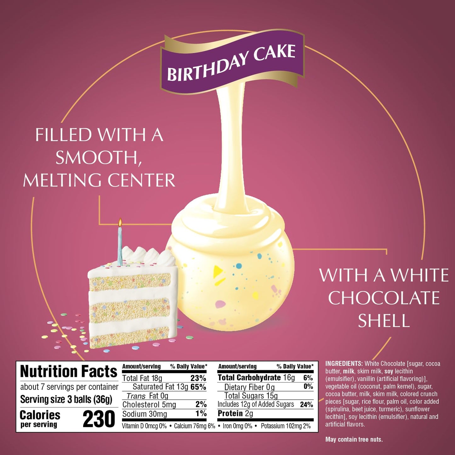 Lindt Lindor Birthday Cake White Chocolate Truffles, White Chocolate Candy With Smooth, Melting Truffle Center, 8.5 Oz.