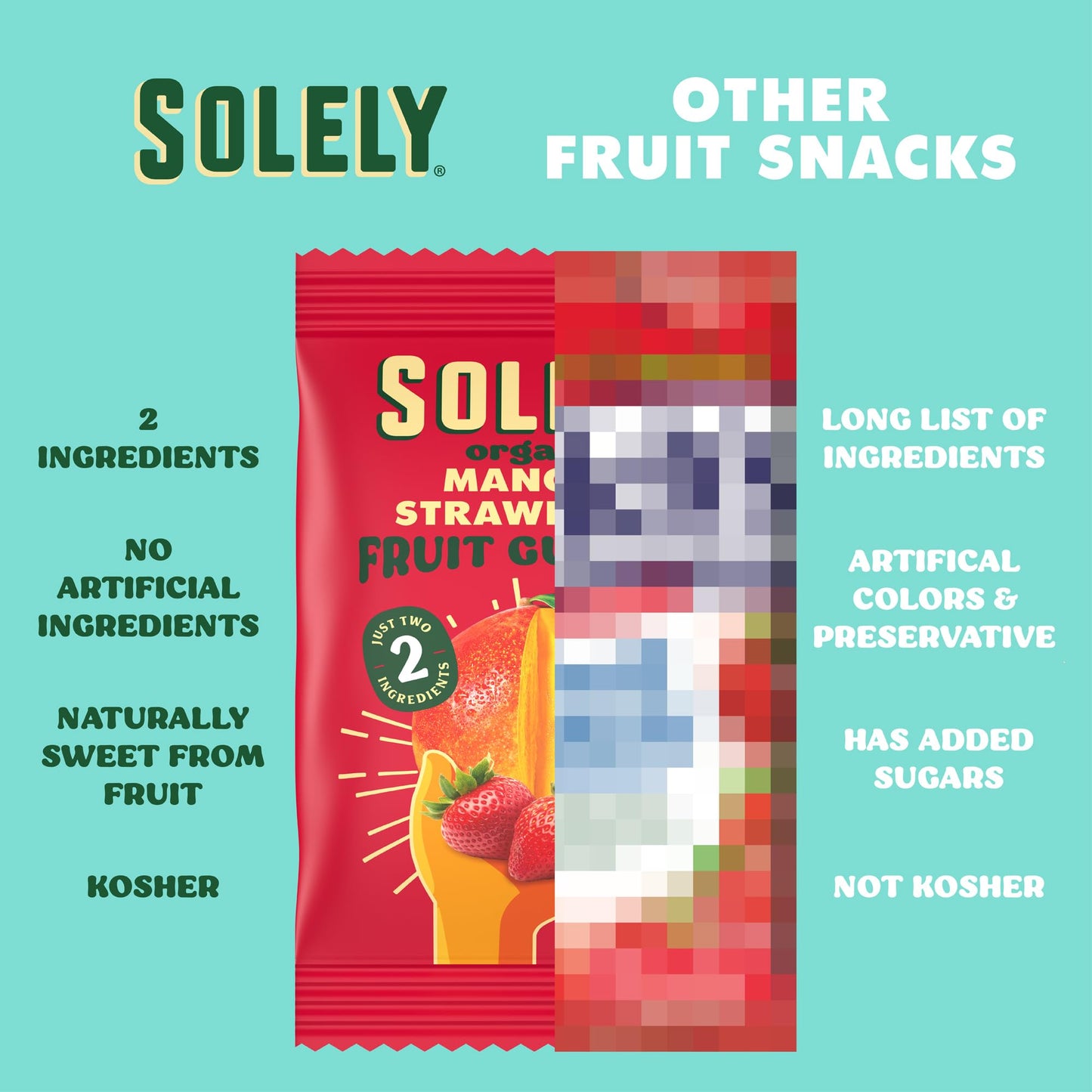 SOLELY - Organic Mango & Strawberry Whole Fruit Gummies (Pack of 6 Boxes, 5 Bags per Box) - Real Fresh Fruit - Healthy Snacks fo