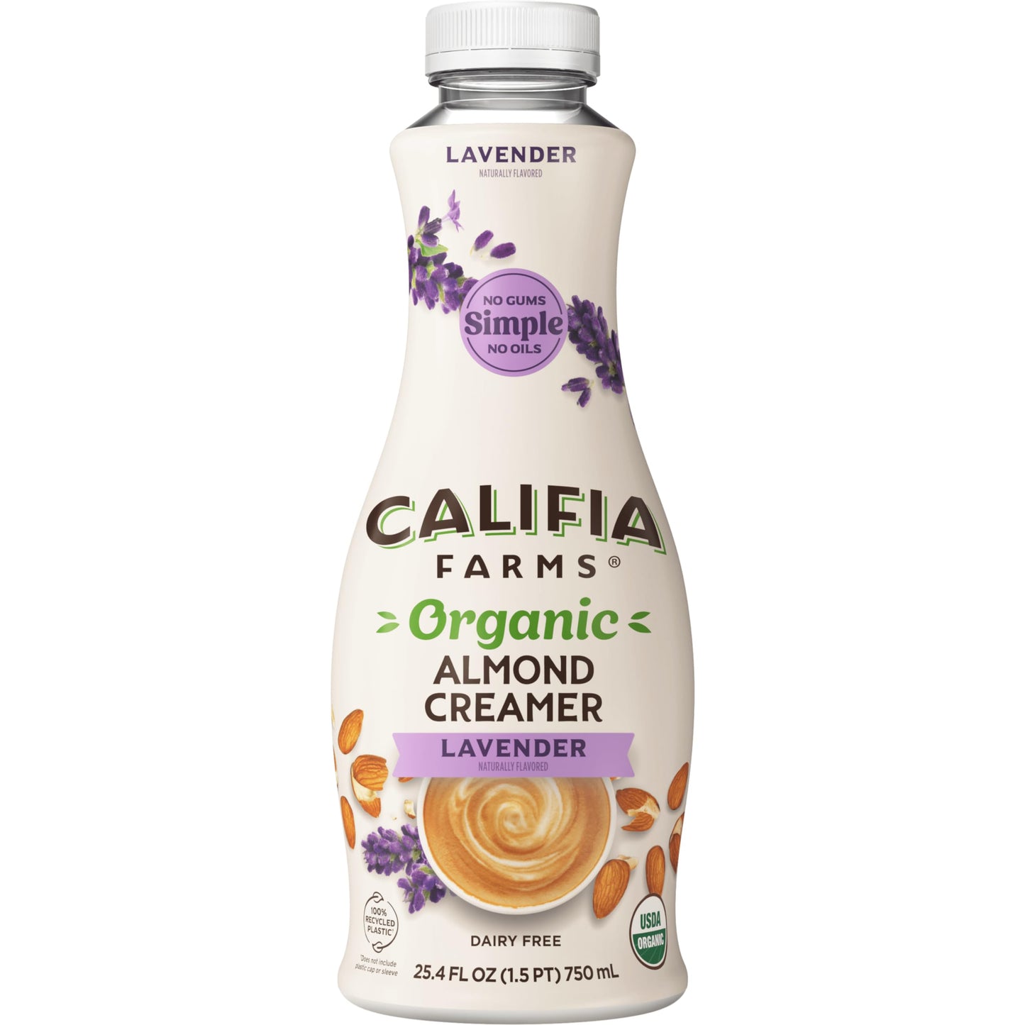 Califia Farms - Organic Lavender Almond Milk Coffee Creamer, 25.4 Oz, Dairy Free, Plant Based, Vegan, Gluten Free, Non GMO, Almo