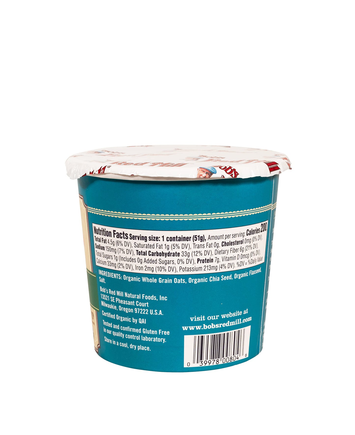 Bob's Red Mill Organic Gluten Free Oatmeal Cup, Classic with Flax/Chia, 1.8 Ounce (Pack of 1), Non-GMO, Whole Grain, Kosher