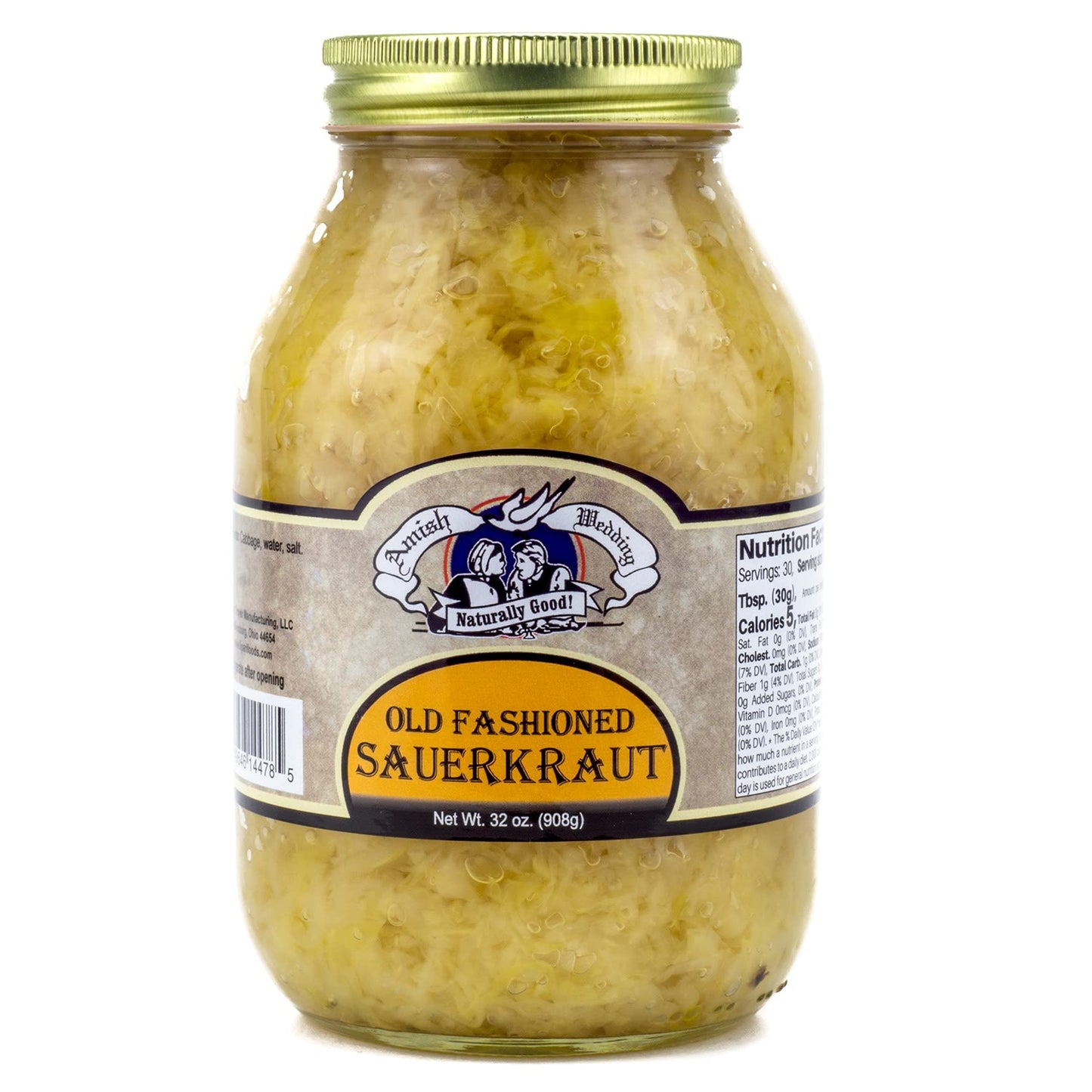 Amish Wedding Canned Sauerkraut, 32 Oz Glass Jar, 2 Pound Pack, USA Made