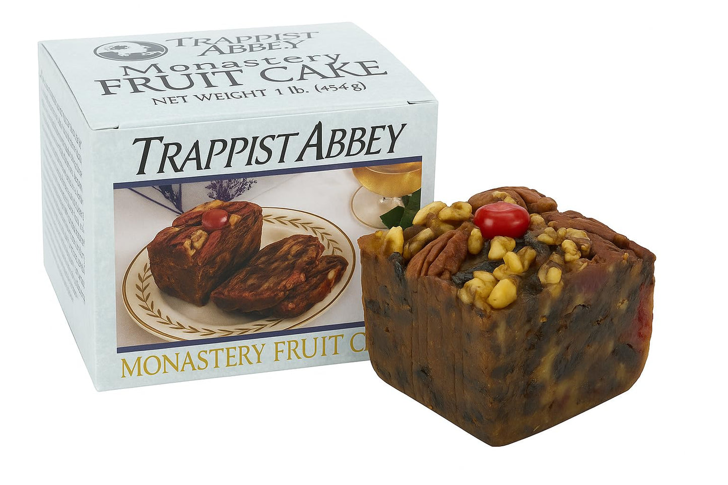 Trappist Abbey Fruitcake - Traditional Christmas Cake with Candied Fruits & Nuts, Soaked in Brandy, 16 Ounce