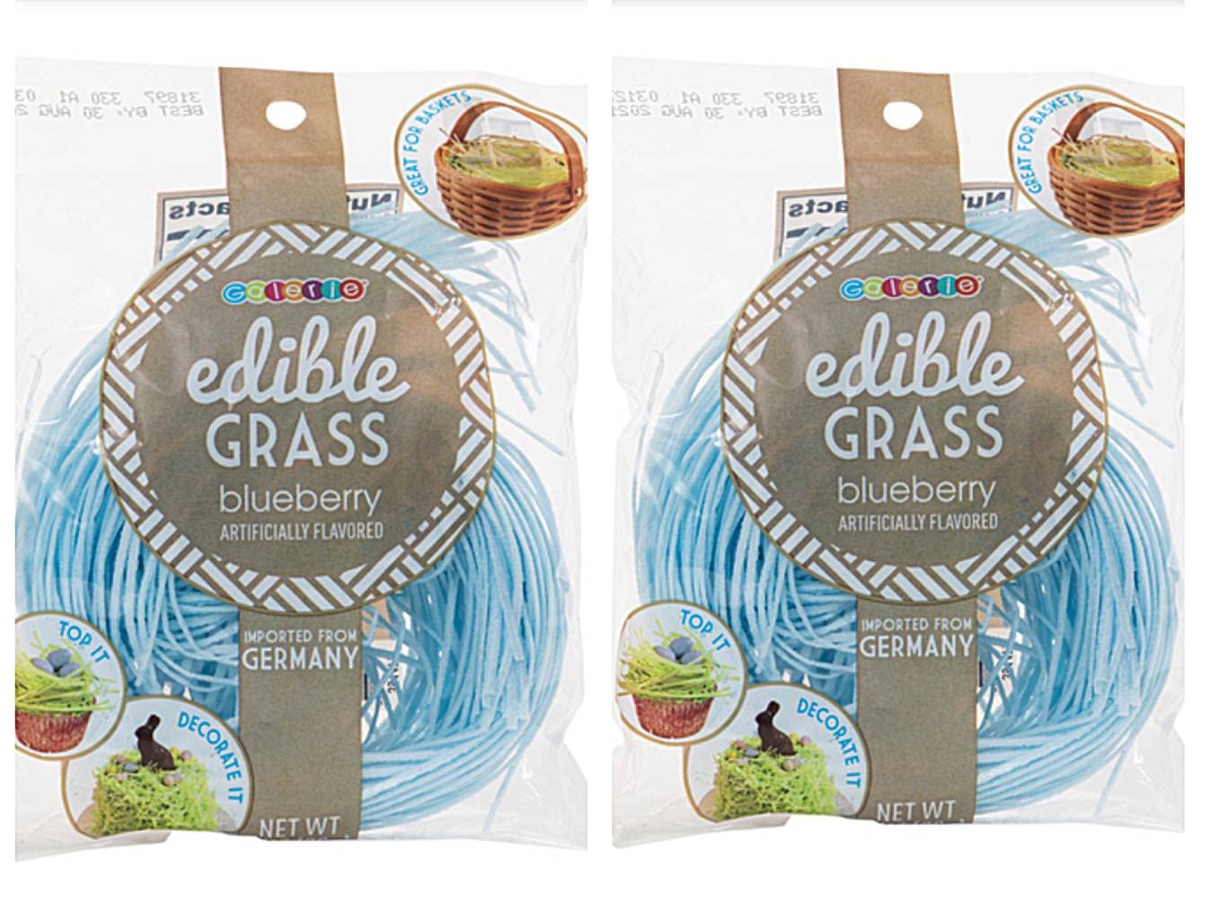 Grandys Candys Edible Easter Grass Bundle - Green Apple, Blueberry, Strawberry Flavors - 2 Packages of Blueberry Grass