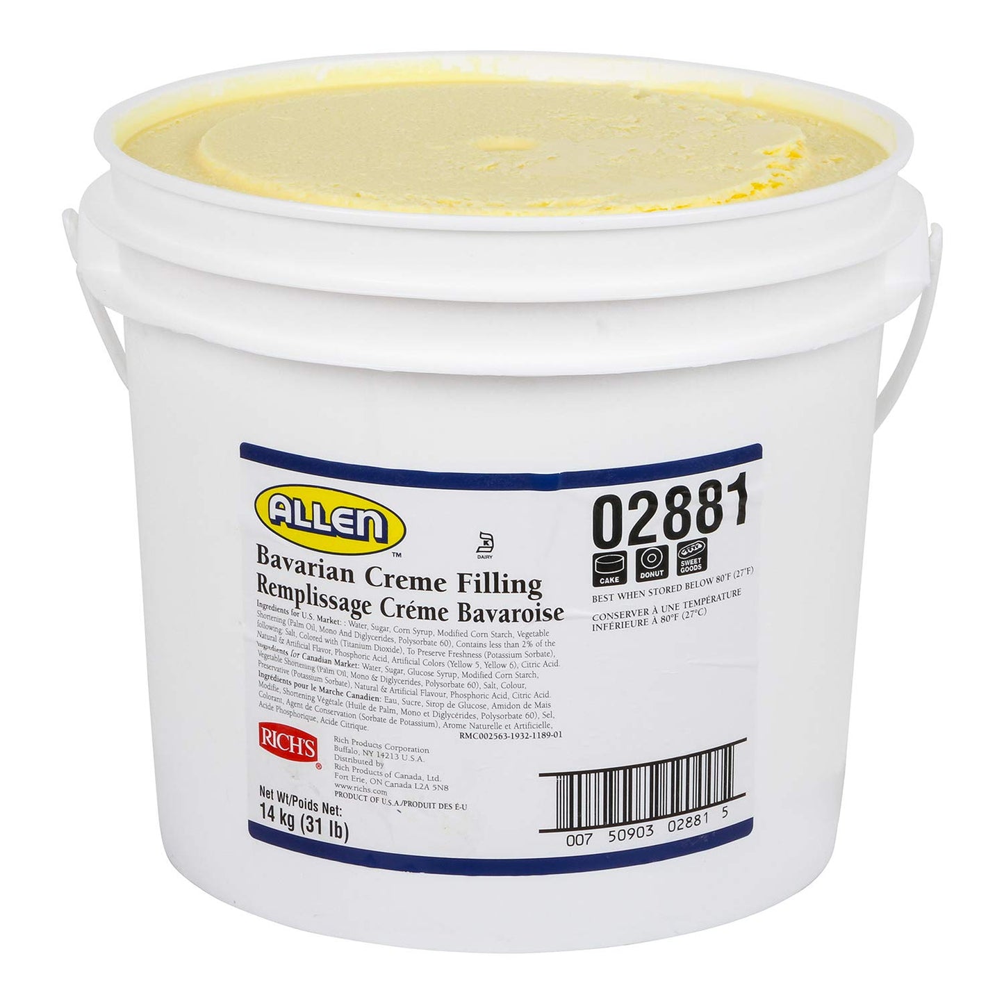 Rich'S Jw Allen Filling, Bavarian Cream, 496 Oz