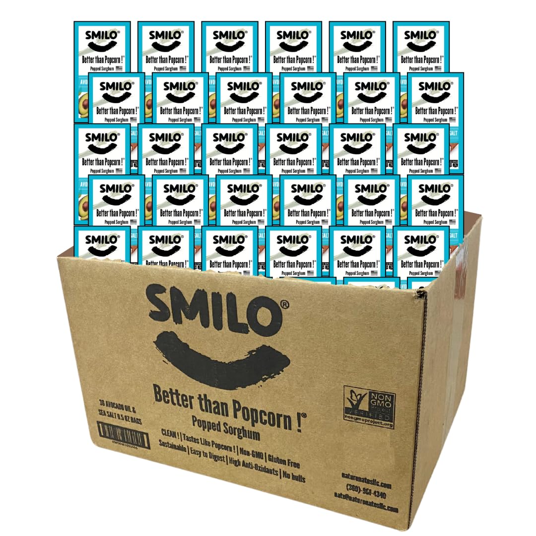 Smilo Better than Popcorn ! Avocado Oil & Sea Salt Popped Sorghum, 36 Pack of 0.5 oz