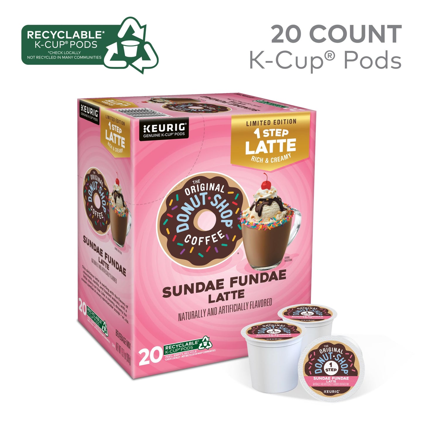 The Original Donut Shop Sundae Fundae One Step Latte, Keurig Single Serve K-Cup Pods, 20 Count