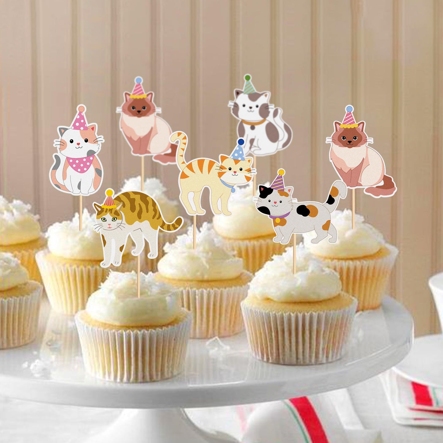 36 Pack Pet Cat Cupcake Toppers Cat Birthday Party Supplies Picks Baby Shower Kid Cat Lover Cake Decorations Supplies