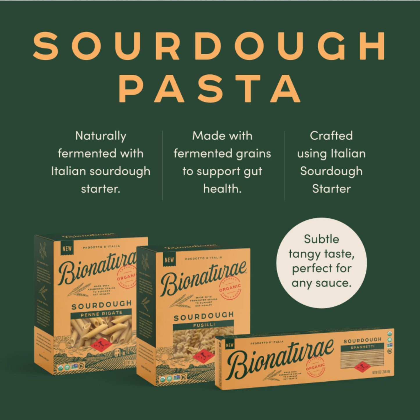 Bionaturae Spaghetti Pasta Noodles - Sourdough Pasta, Kosher Certified, High Protein, Non-GMO Verified, USDA Certified, Spaghett