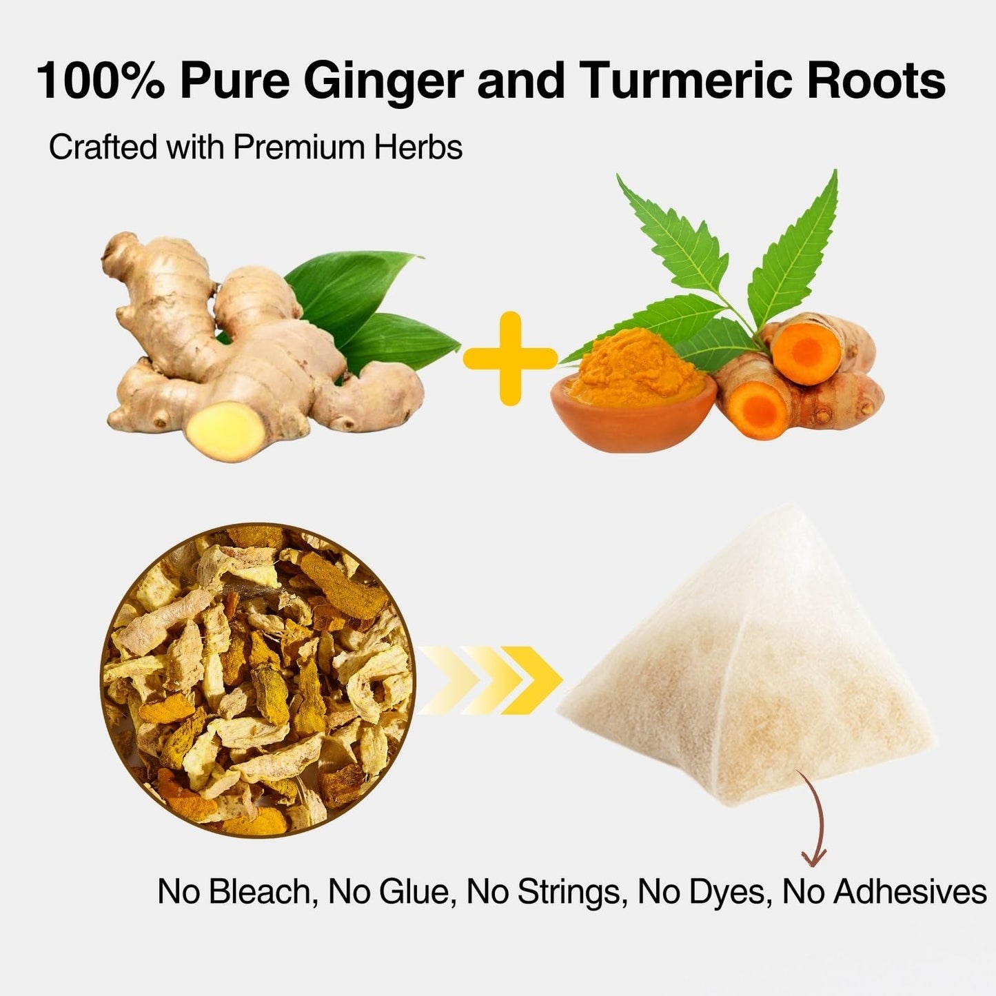 YUNHAHA Ginger Turmeric Tea Bags - Premium Herbal Blend for Digestion & Immune Support, Caffeine-Free, 50 Count