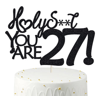 27 Birthday Cake Toppers-Black Glitter, Funny 27th Cake Topper for Men,27 Cake Topper For Women, 27th birthday decorations,27th 