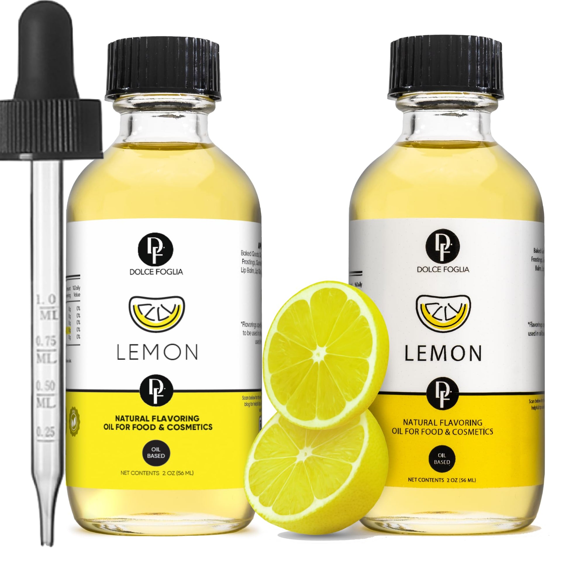 Dolce Flav Natural Lemon Extract - 2 Ounce Oil-Soluble Kosher  Sugar-Free  Concentrated Fresh Citrus Lemon Flavor For Baking  Chocolates & Desserts  Includes Measured Dropper  Pack Of 2