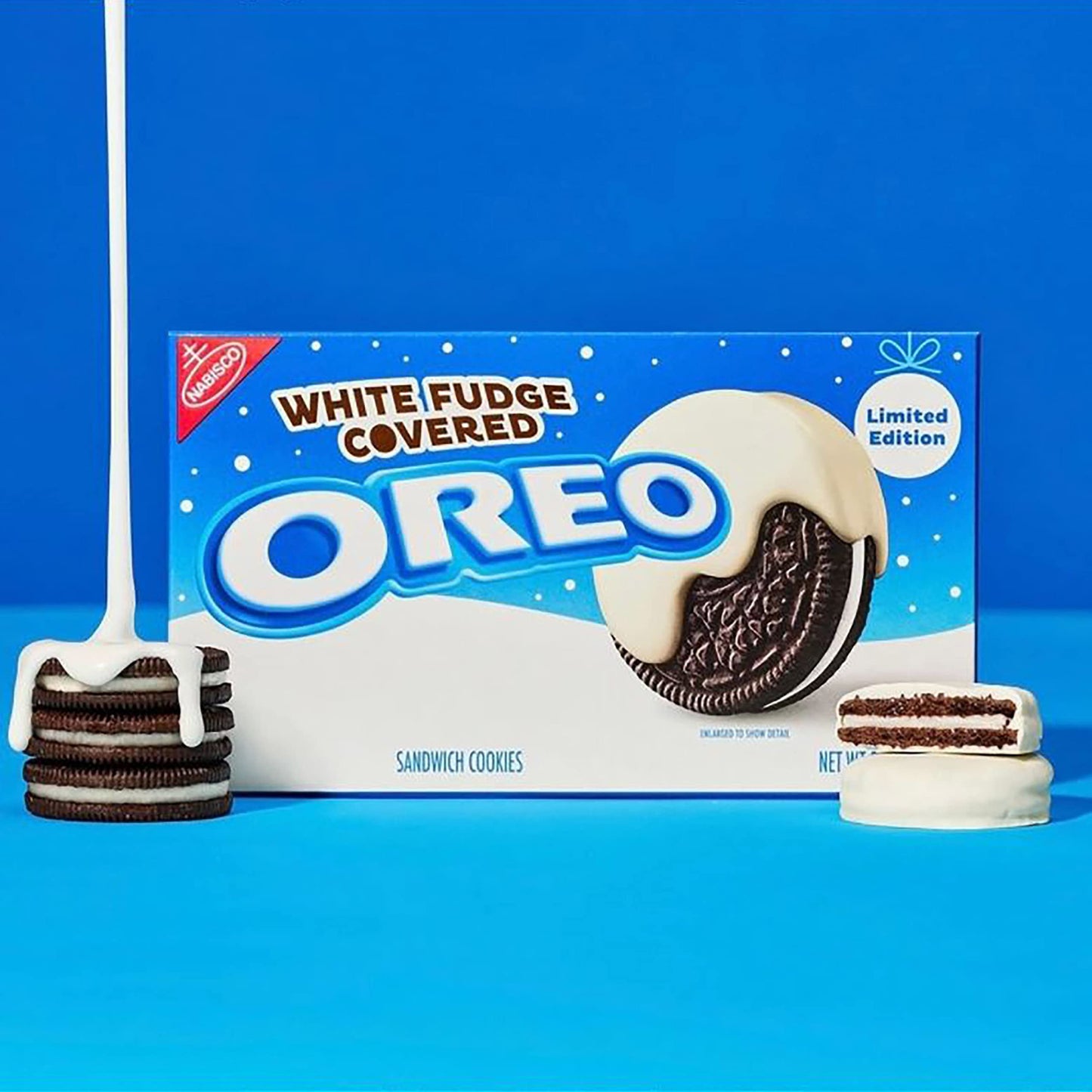 Oreo White Fudge Covered Chocolate Sandwich Cookies, Limited Edition, 8.5 oz Pack of 4, Holiday