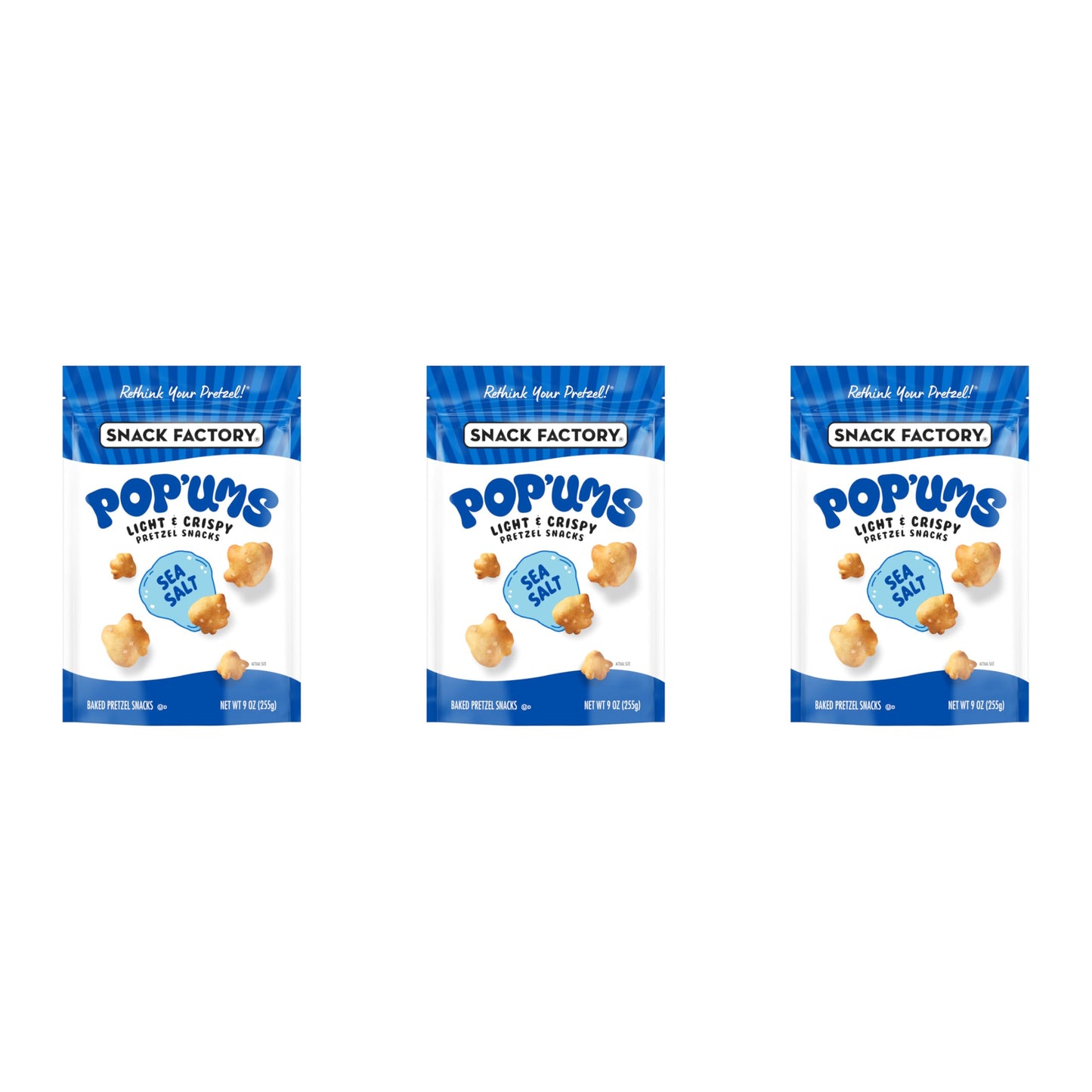 Snack Factory Popums Sea Salt Pretzel Snacks, 9 Oz Bag (Pack of 3)