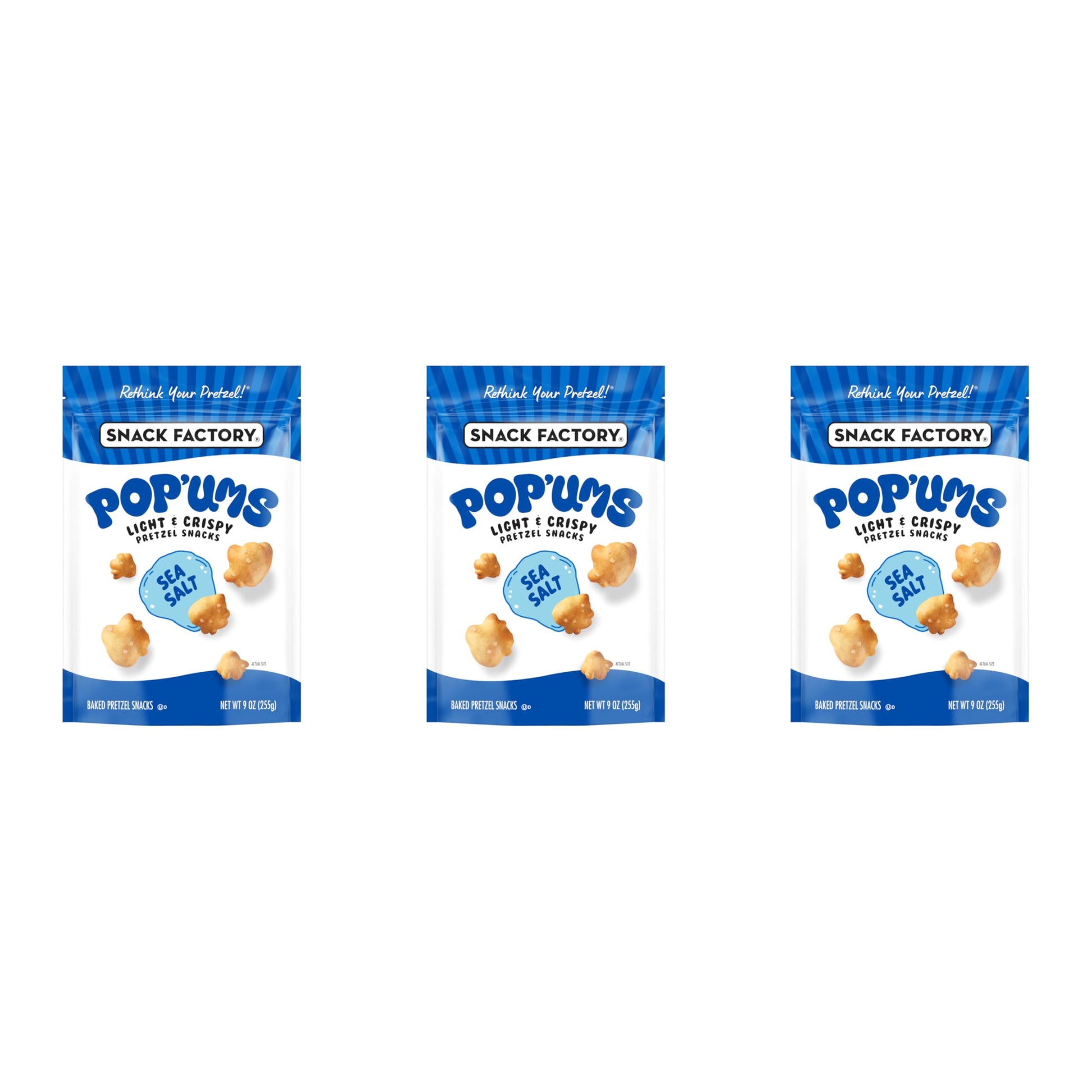 Snack Factory Popums Sea Salt Pretzel Snacks, 9 Oz Bag (Pack of 3)